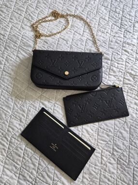 Louis Vuitton 3 Pieces Set Black Monogram Empreinte Chain Crossbody Bag